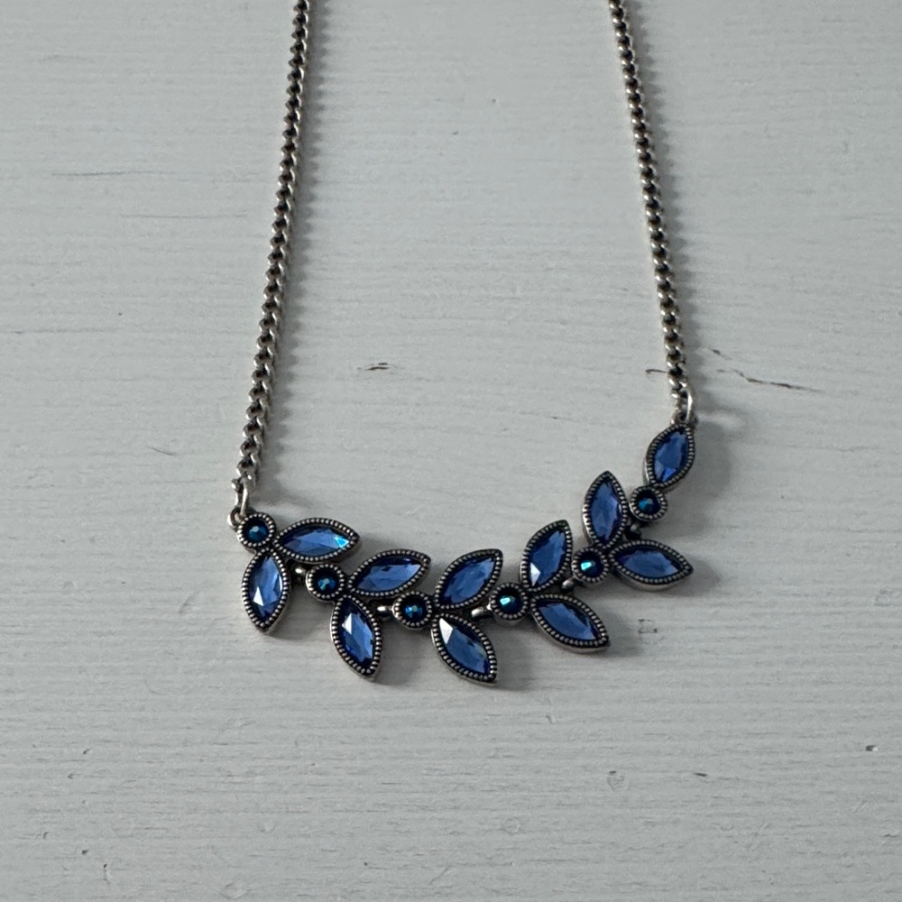 Swarovski Blue Leaf Necklace with Silver Chain